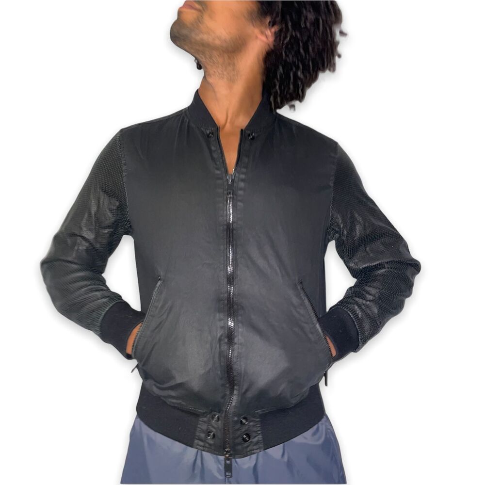 Diesel Vintage Mens Bomber Insulated Jacket Black Gray Nylon Poly Large